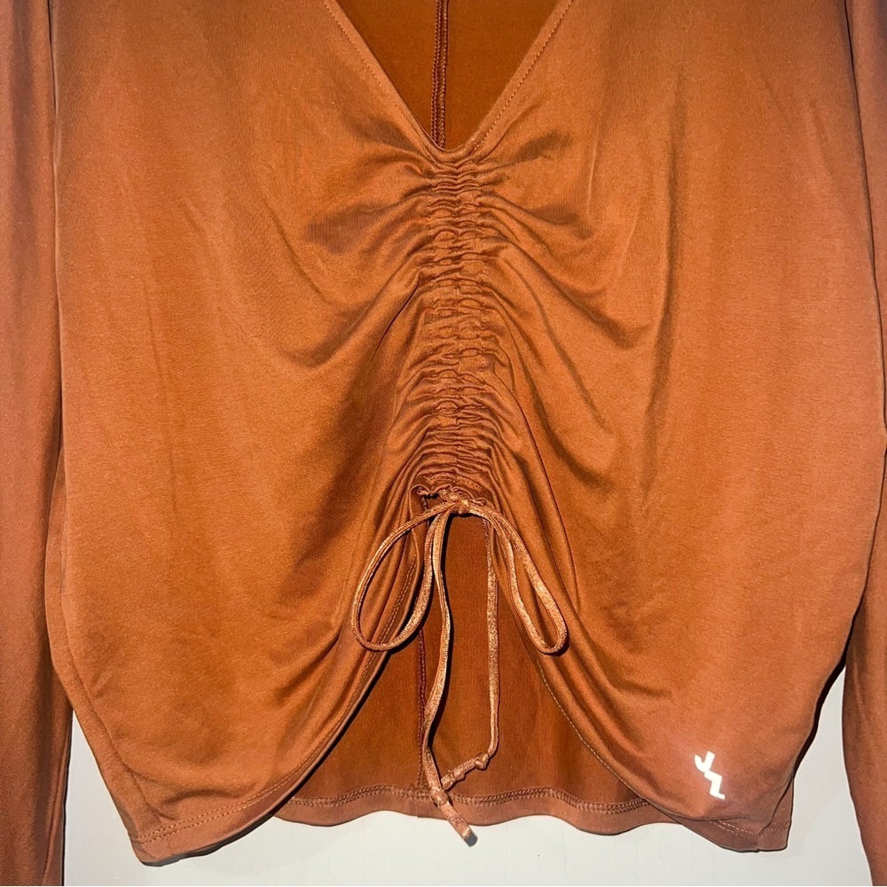 JoyLab Women’s V-Neck Cinched Front Long Sleeve Top - Burnt Orange, Size M - Picture 12 of 13